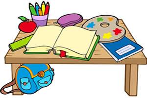 clip art image of desk filled with school materials