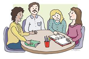 clip art image of parents seated around a table