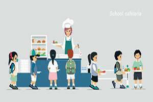 clip art image of students going through school cafeteria line