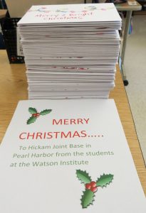 Stack of holiday cards sent to Hickam Joint Base