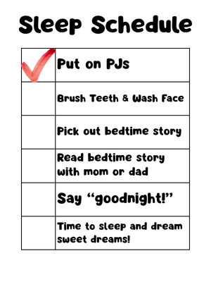 example of a sleep mini-schedule to help a child establish a sound sleeping routine - Watson Institute