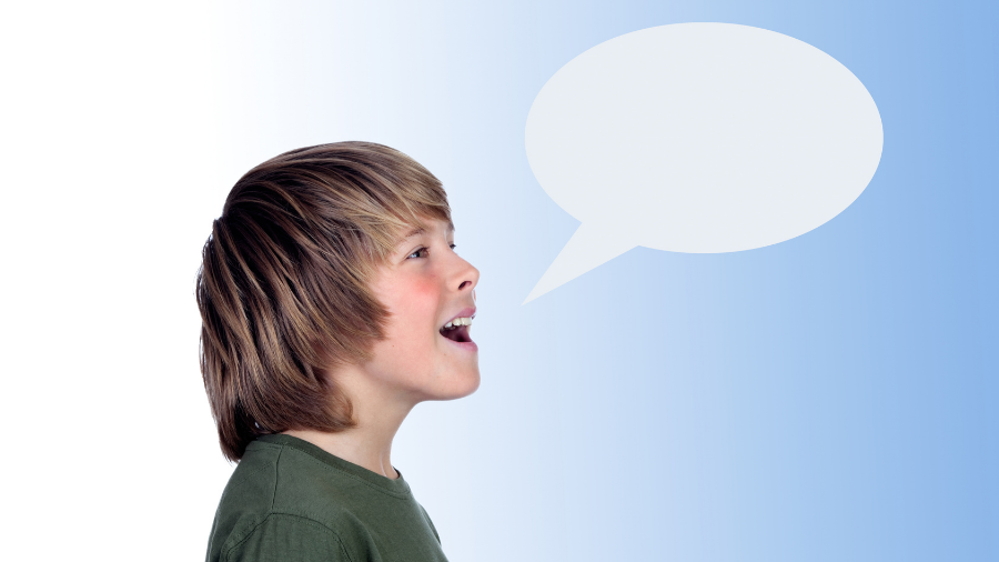 young boy pictured with an empty word bubble representing repeated verbal phrasing - Watson Institute
